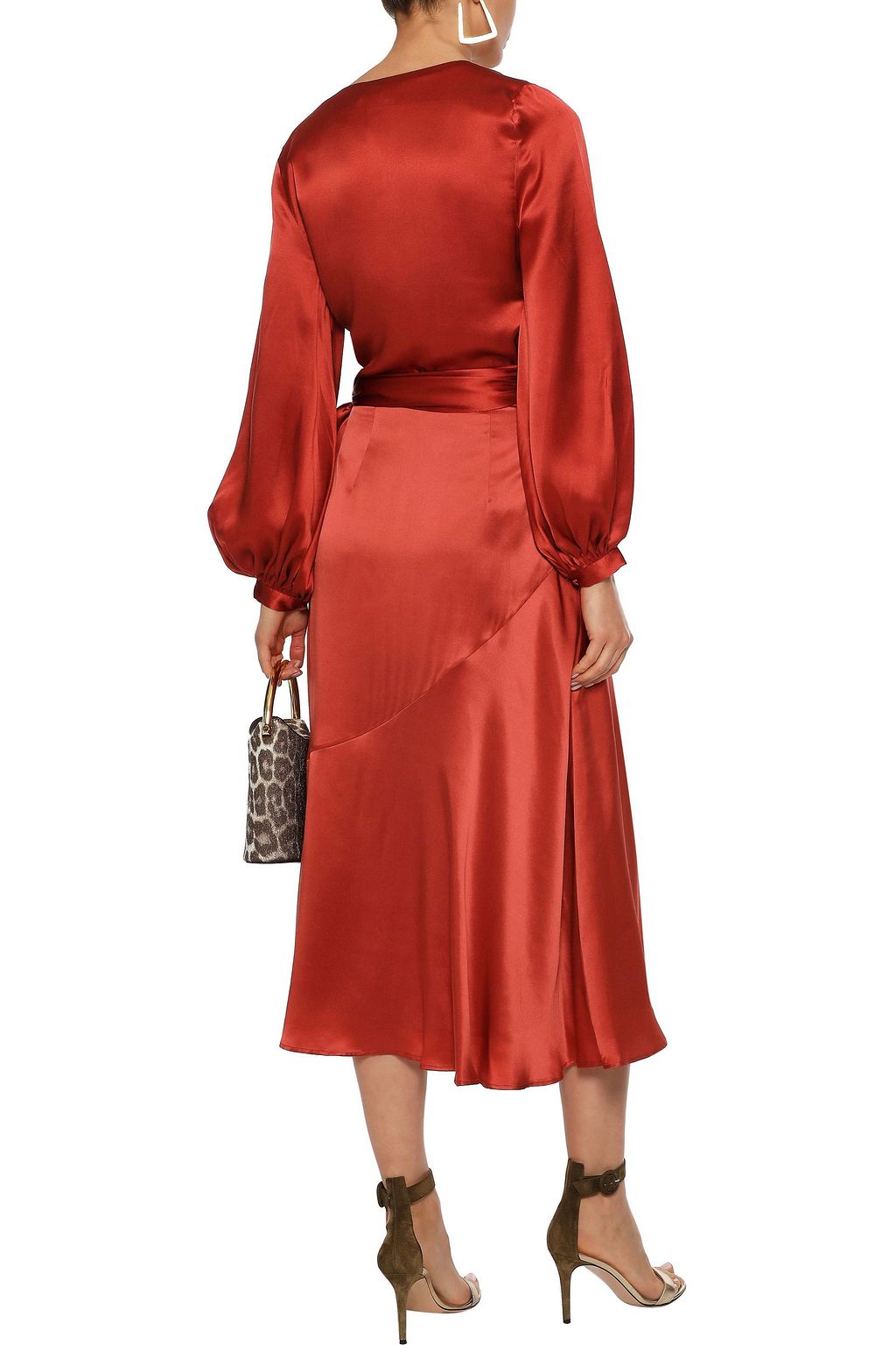 NICHOLAS Fluted silk-charmeuse midi skirt