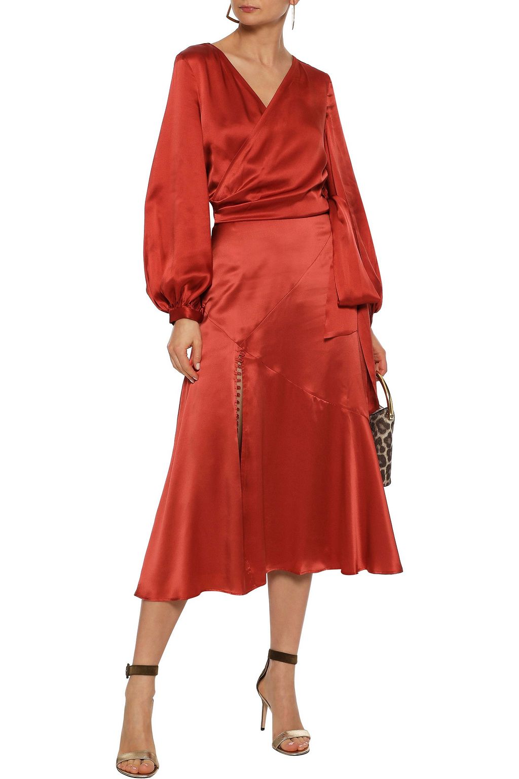 NICHOLAS Fluted silk-charmeuse midi skirt