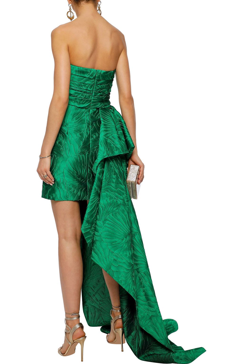 REEM ACRA Strapless draped cloqué-jacquard mini dress