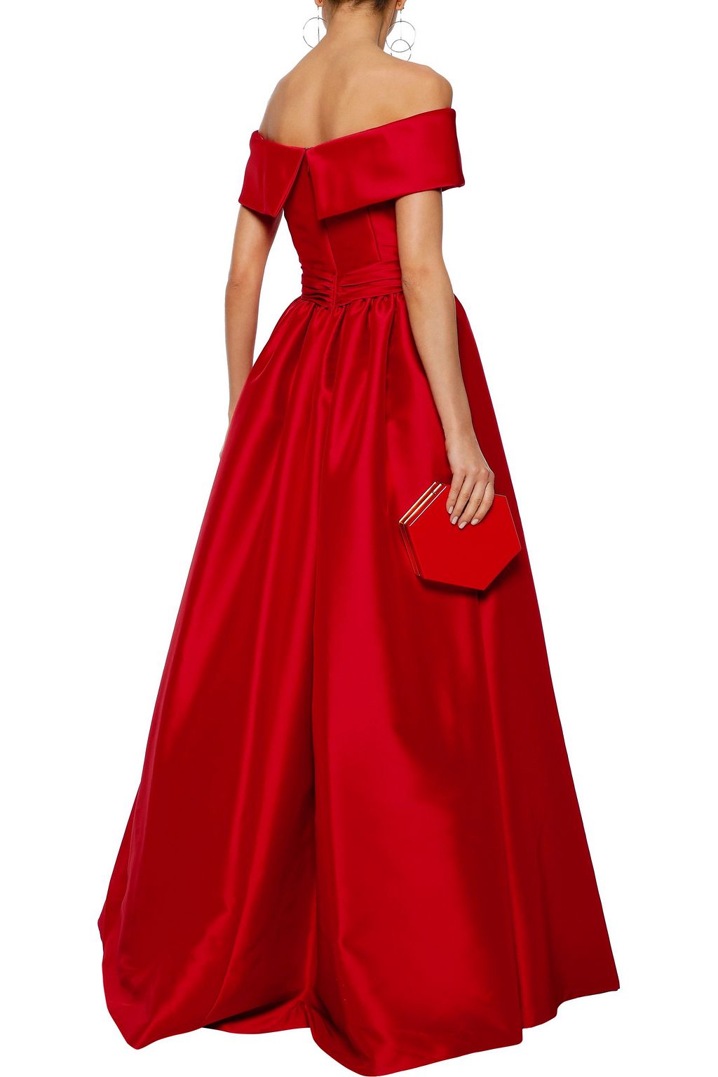 REEM ACRA Off-the-shoulder gathered duchesse-satin gown