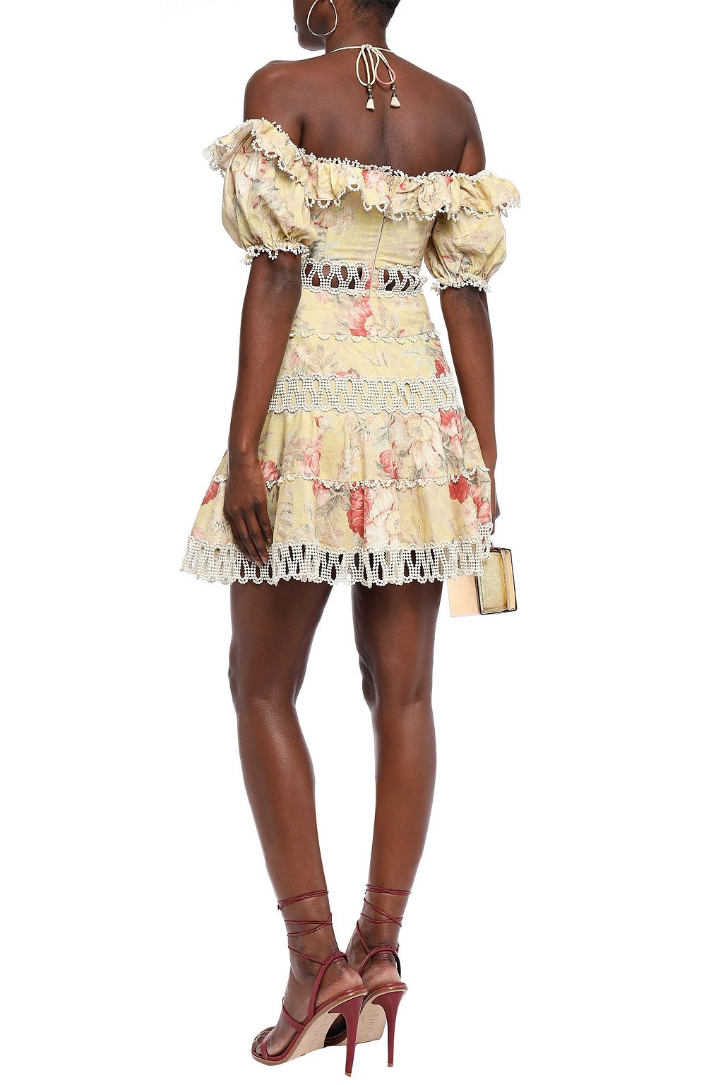 ZIMMERMANN Cutout floral-print linen and cotton-blend halterneck mini dress