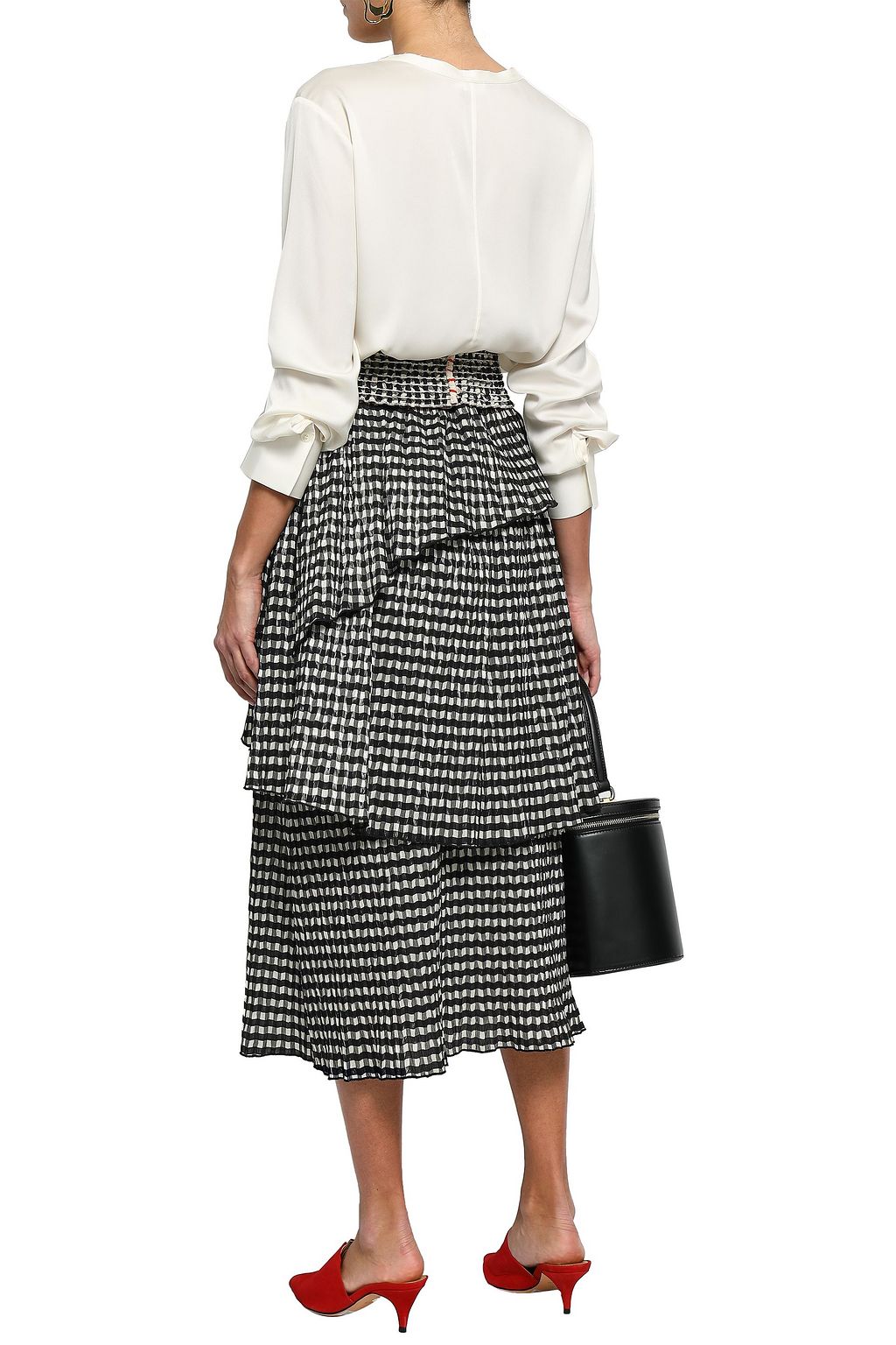ROSIE ASSOULIN Tiered gingham woven midi skirt