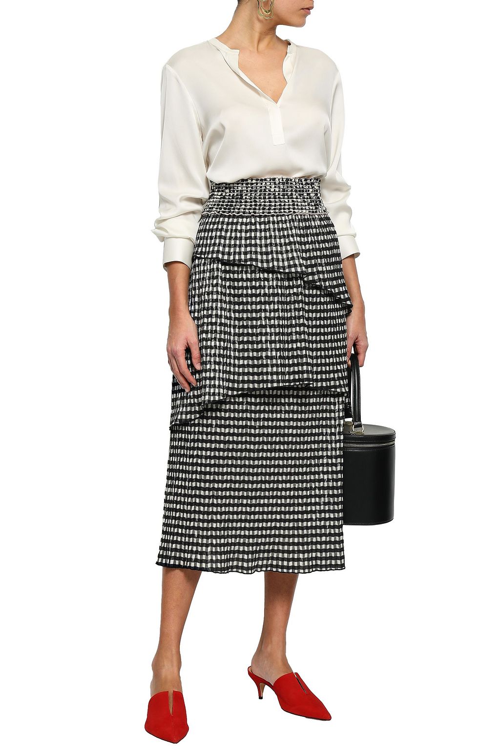 ROSIE ASSOULIN Tiered gingham woven midi skirt