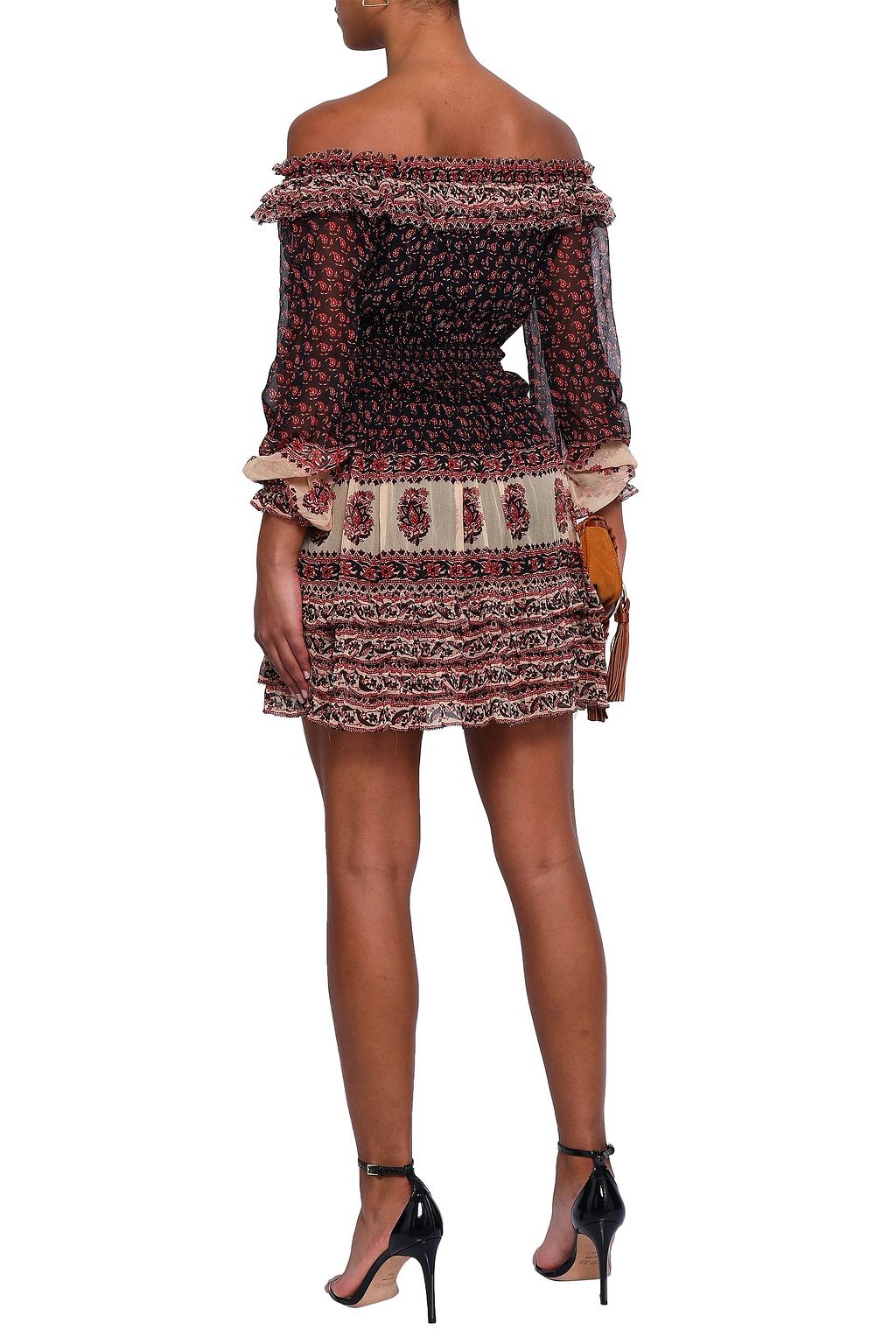 ZIMMERMANN Off-the-shoulder ruffled printed silk-georgette mini dress
