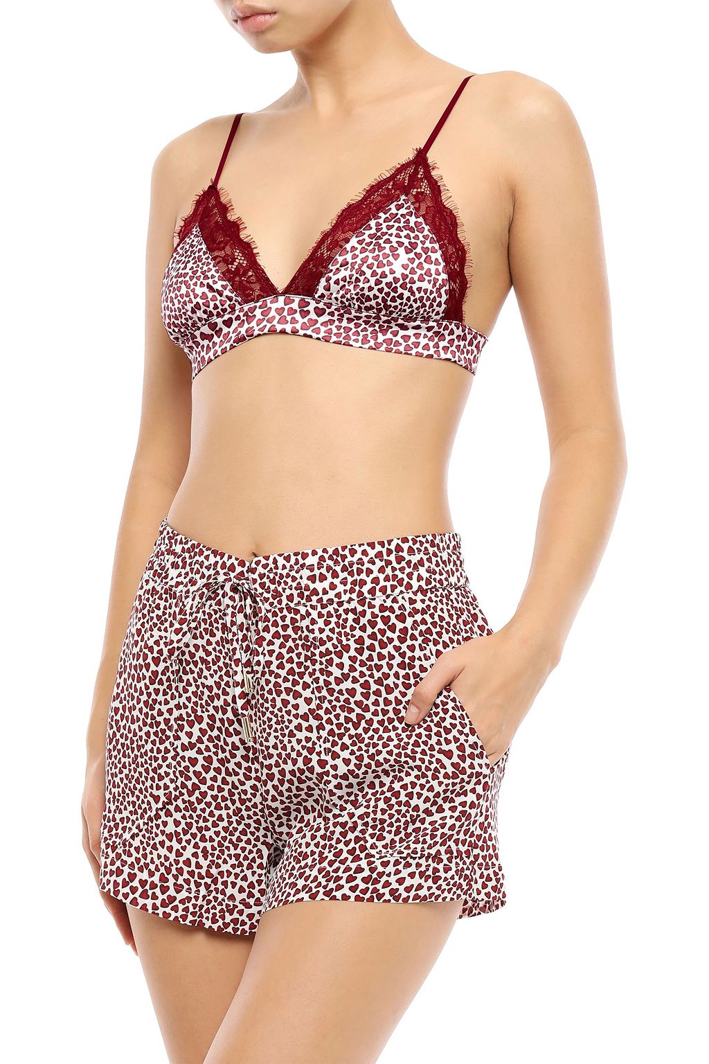 ANINE BING Rumi lace-trimmed printed stretch-satin triangle bra