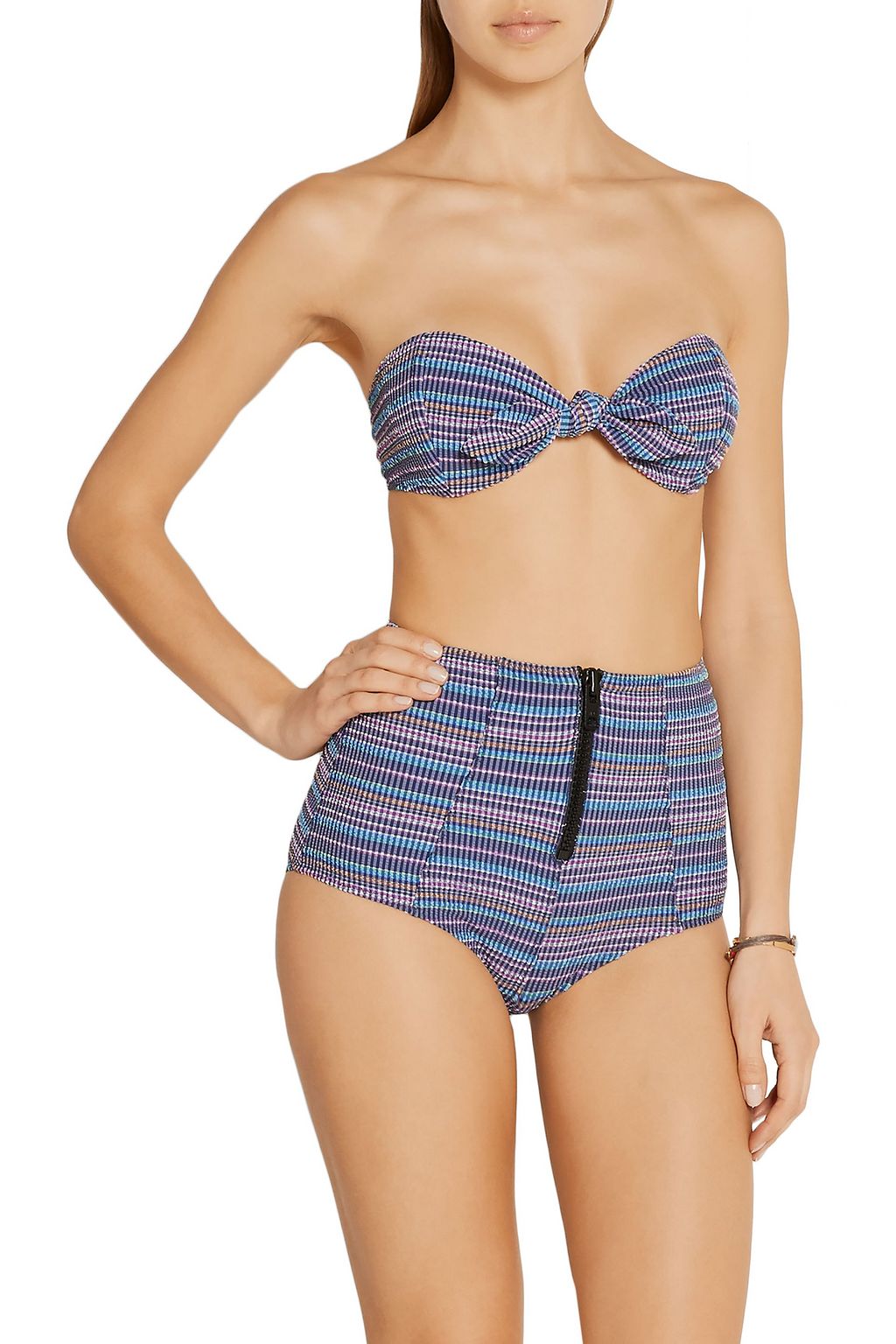 LISA MARIE FERNANDEZ Knotted seersucker bandeau bikini