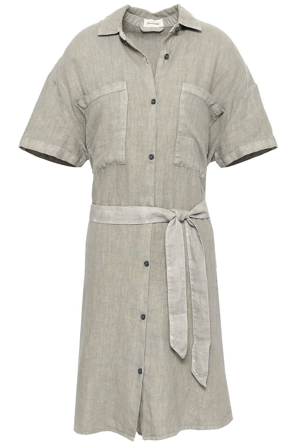 green linen shirt dress