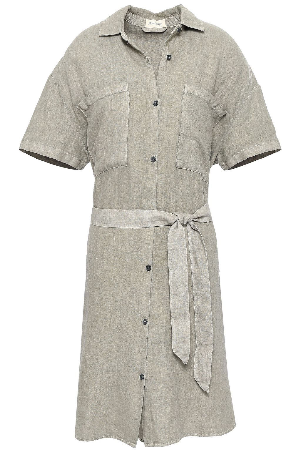 khaki linen shirt dress