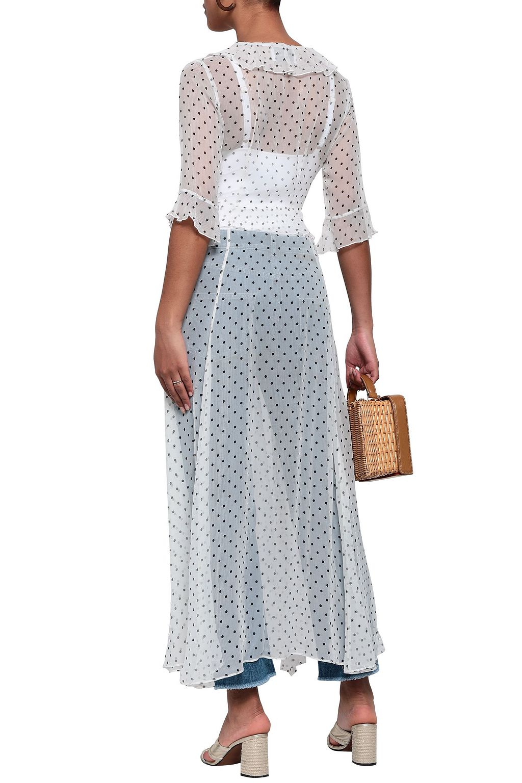 WE ARE LEONE Ruffle-trimmed printed silk-georgette jacket