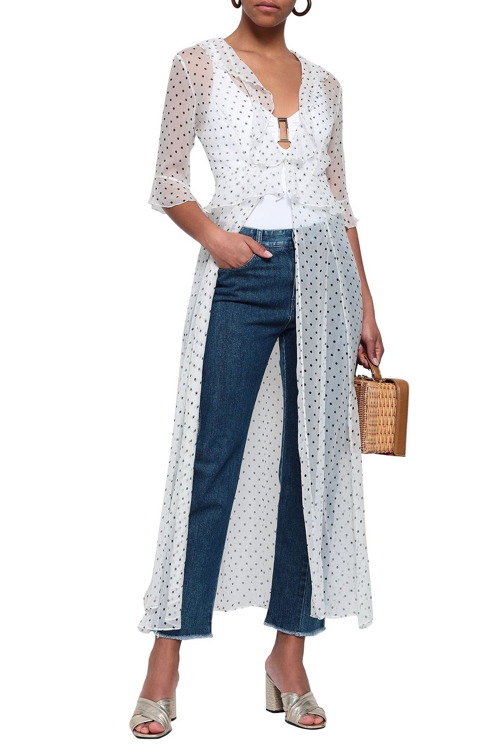 WE ARE LEONE Ruffle-trimmed printed silk-georgette jacket
