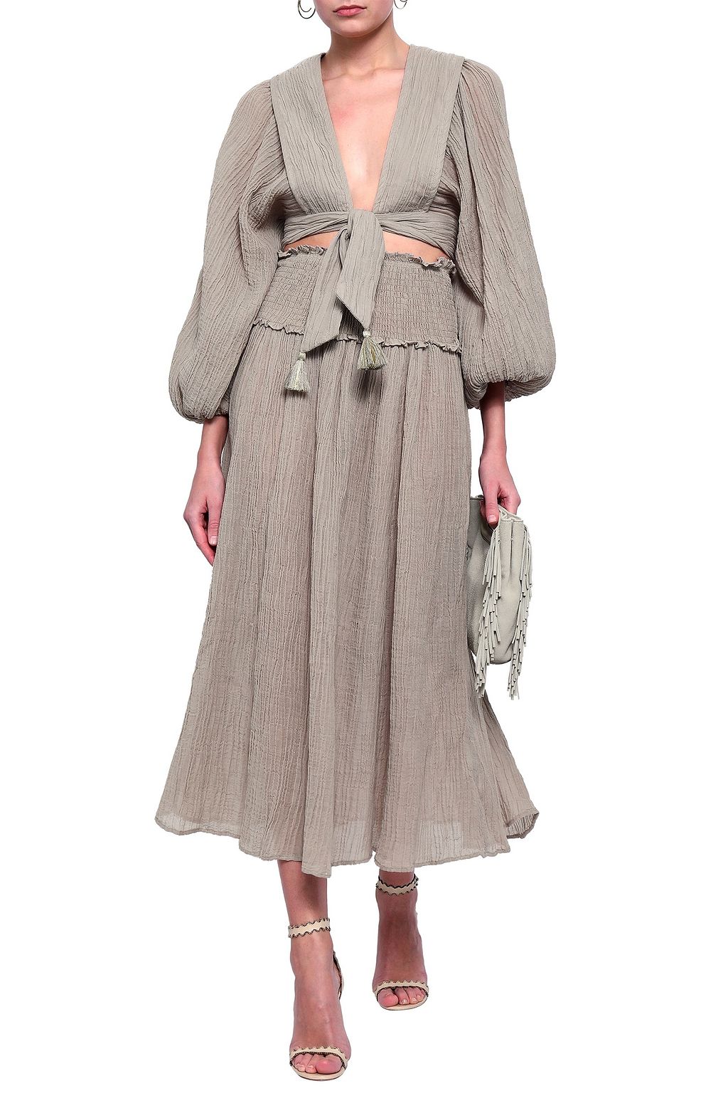ZIMMERMANN Melody shirred crinkled gauze midi skirt