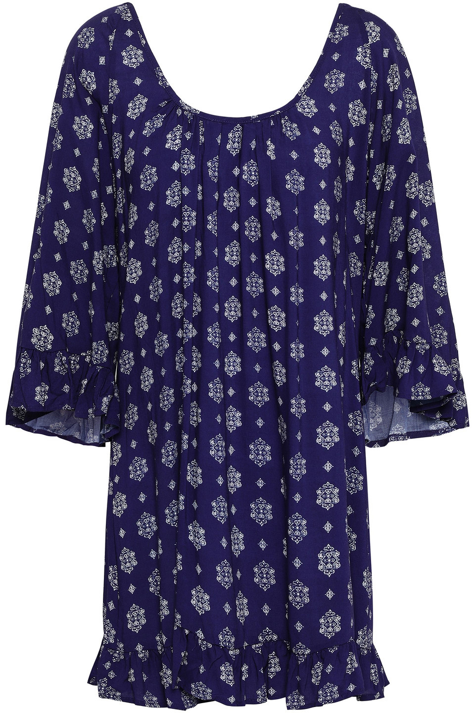 eberjey - soleil ruffle-trimmed printed voile mini dress - blue - s/m