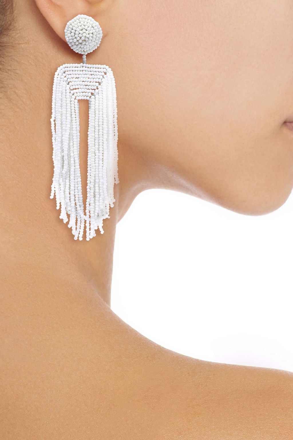 KENNETH JAY LANE Fringed beaded clip earrings