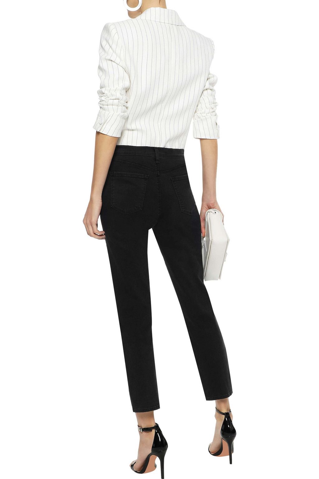 J BRAND Ruby laser-cut leather-paneled mid-rise straight-leg jeans