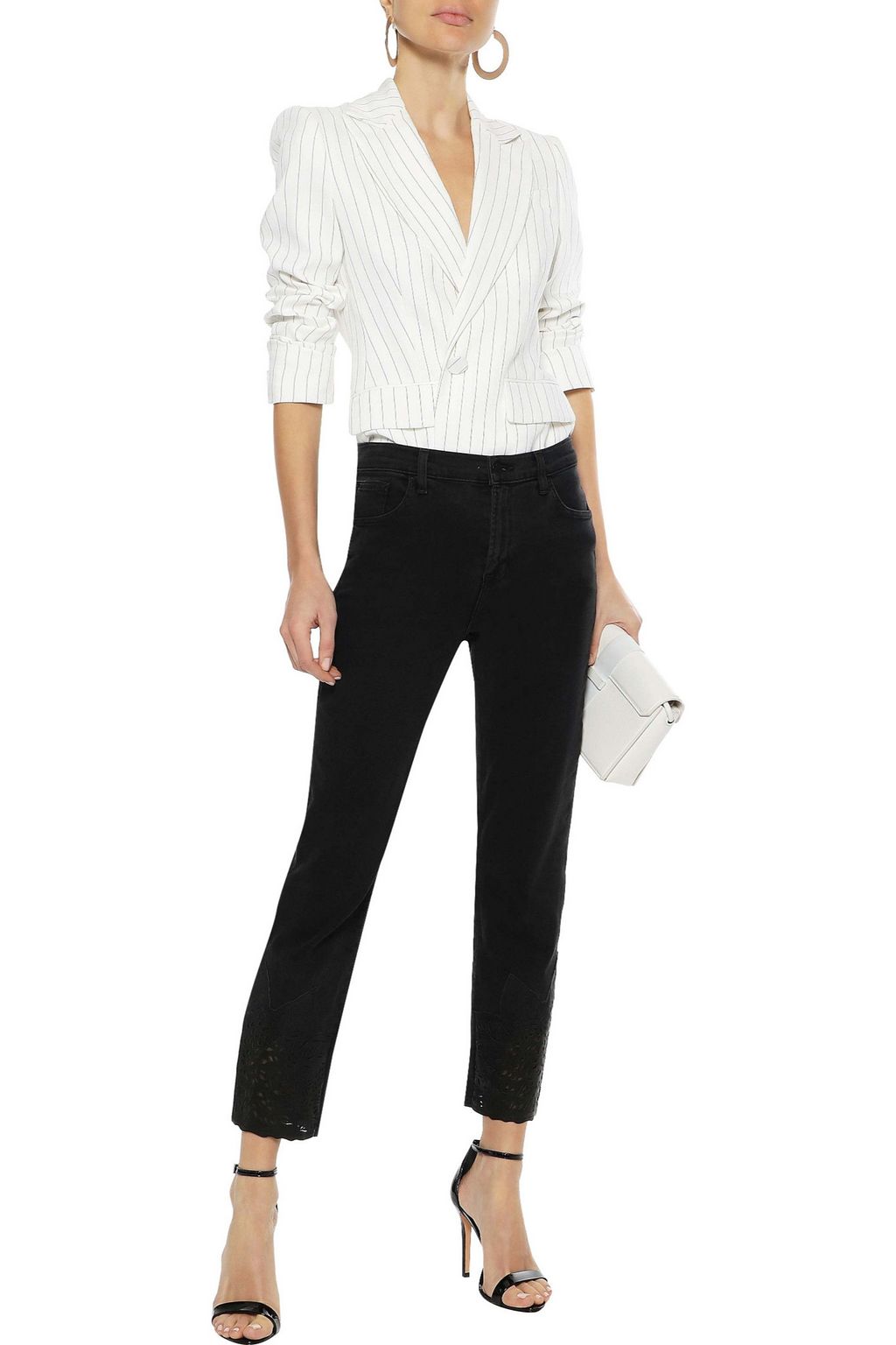 J BRAND Ruby laser-cut leather-paneled mid-rise straight-leg jeans