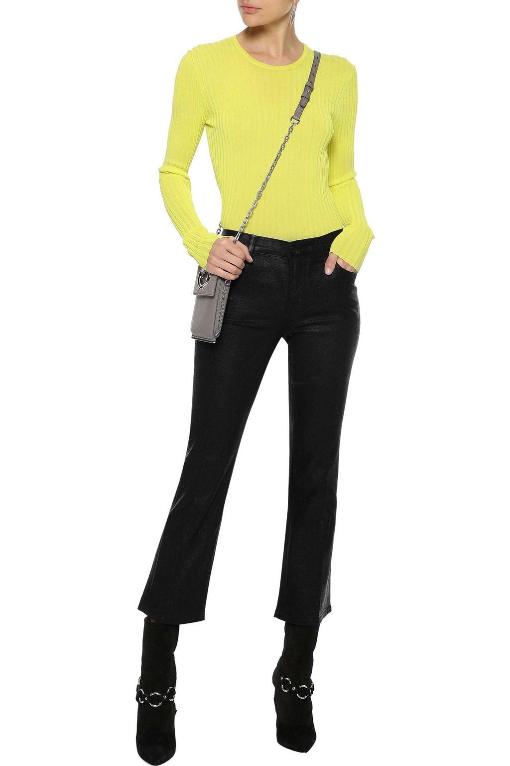 J BRAND Selena coated mid-rise kick-flare jeans