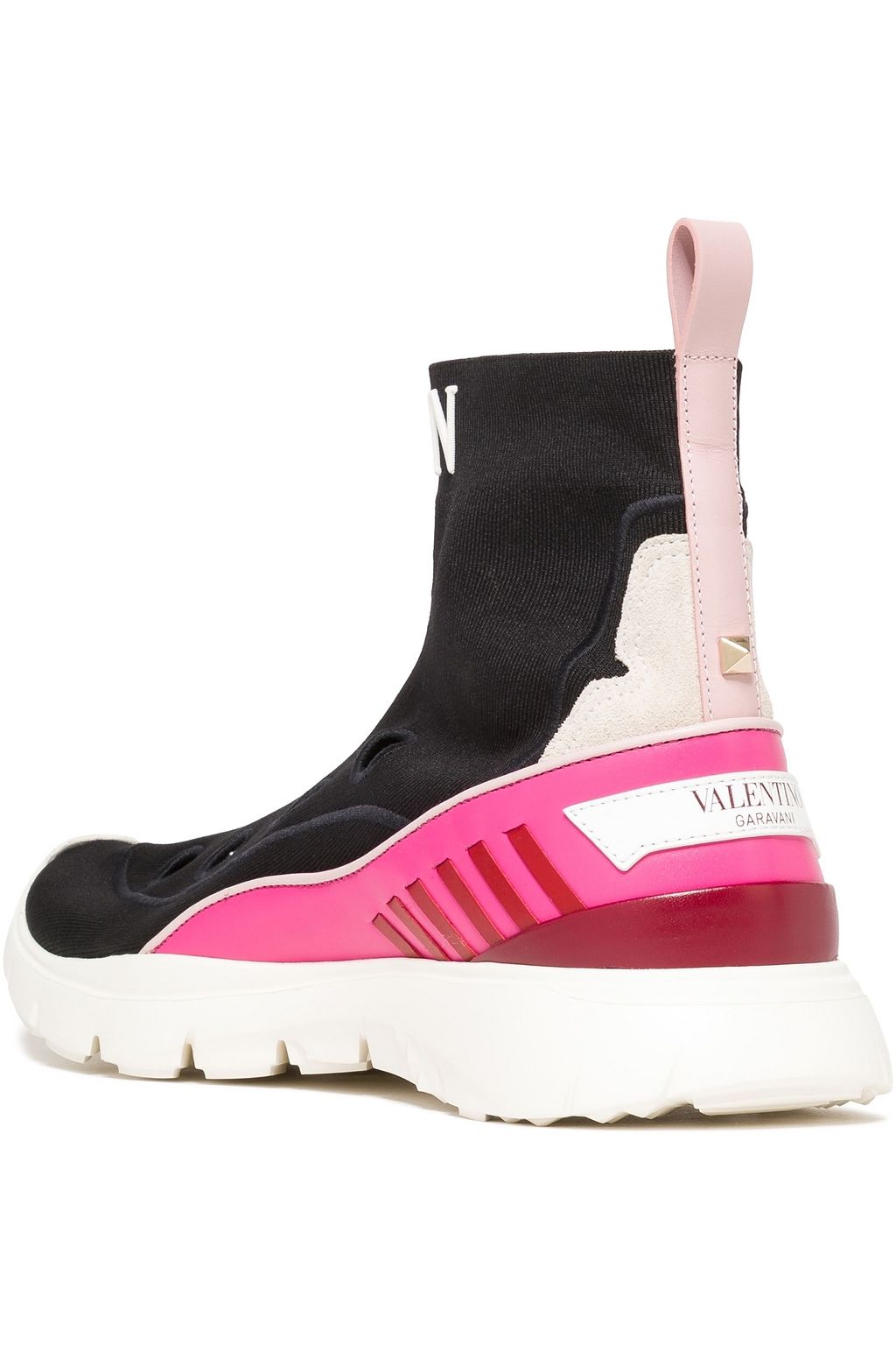 VALENTINO GARAVANI Cutout stretch-knit high-top sneakers