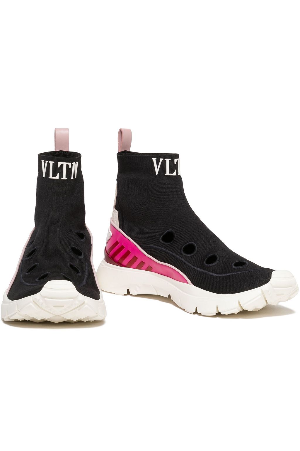 VALENTINO GARAVANI Cutout stretch-knit high-top sneakers