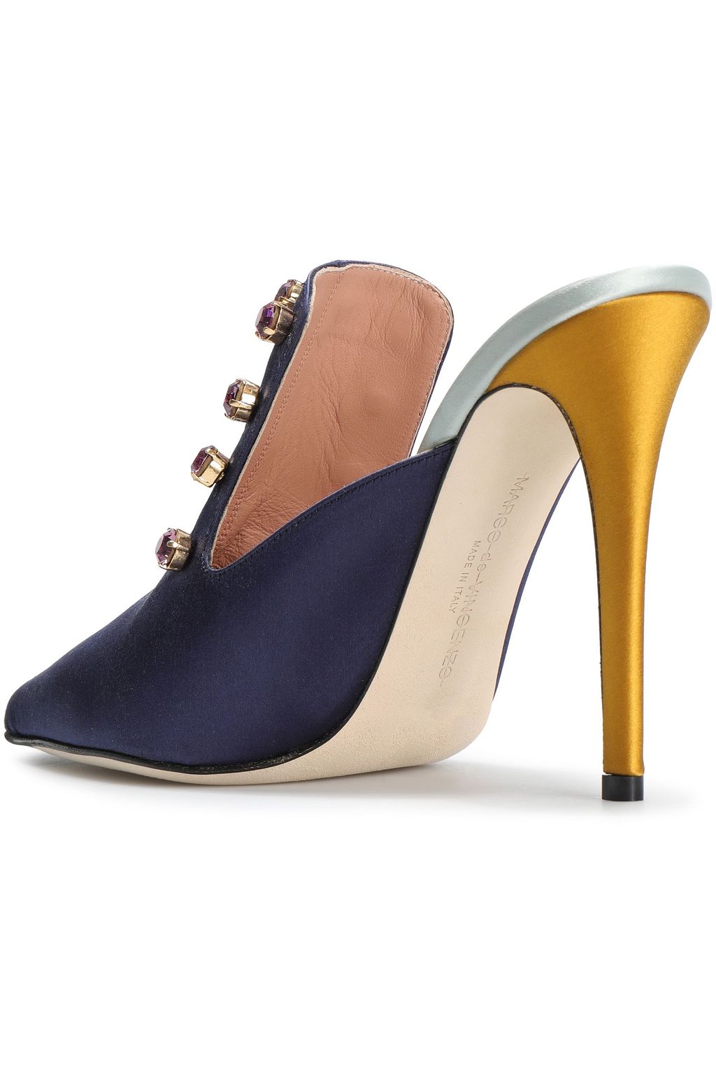 MARCO DE VINCENZO Color-block embellished satin mules