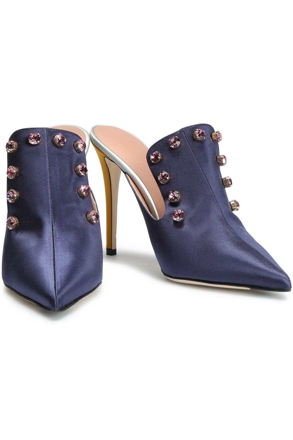 MARCO DE VINCENZO Color-block embellished satin mules