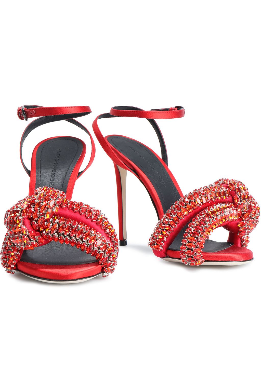 MARCO DE VINCENZO Knotted crystal-embellished satin sandals