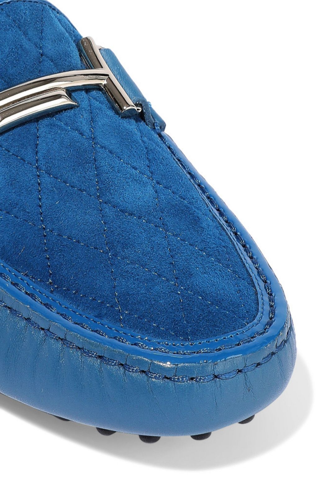 TOD'S Double T embellished quilted suede and leather loafers