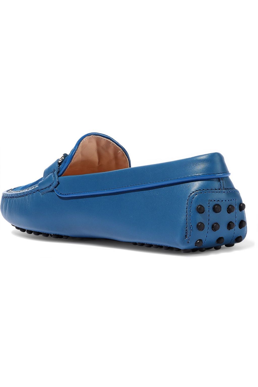TOD'S Double T embellished quilted suede and leather loafers