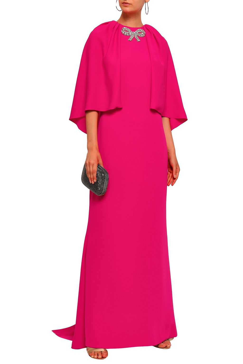 REEM ACRA Cape-effect embellished crepe gown
