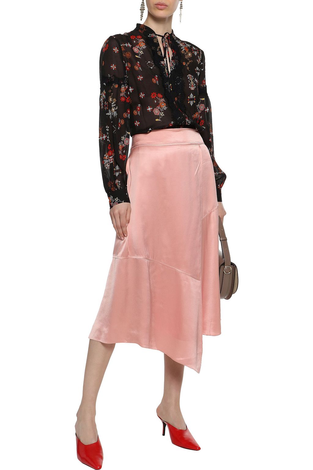 DEREK LAM 10 CROSBY تنورة متوسطة الطول وغير متماثلة من قماش شارموز