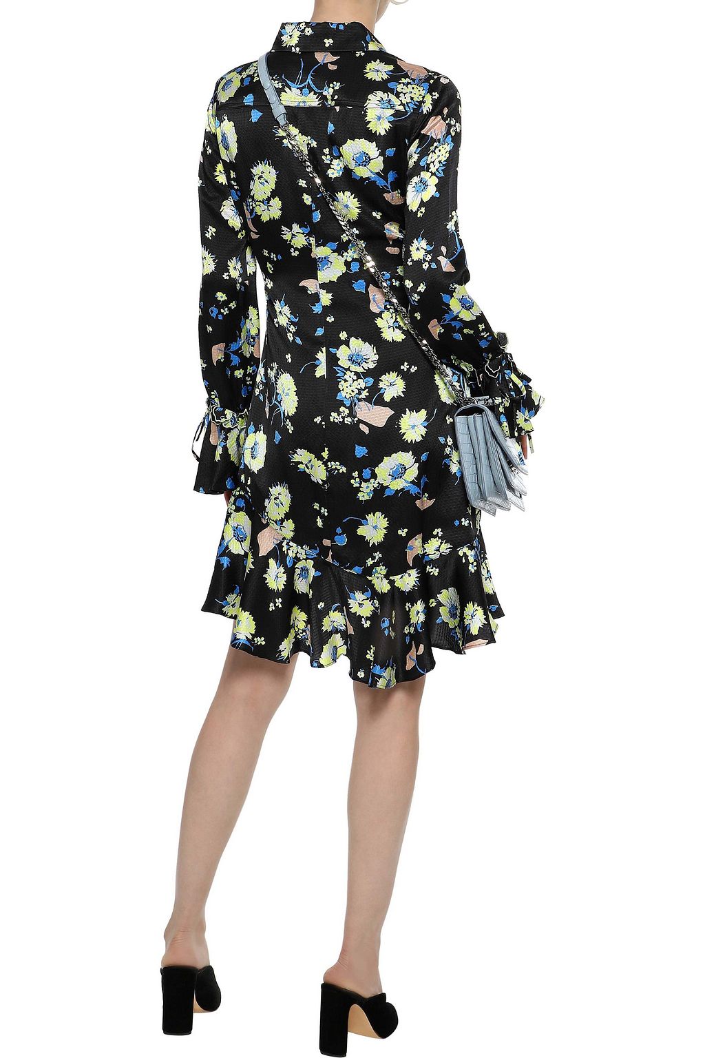 DEREK LAM 10 CROSBY Ruffle-trimmed floral-print hammered-silk mini dress