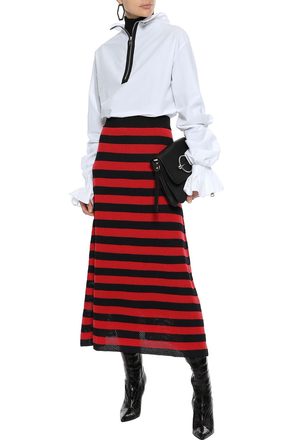 SONIA RYKIEL Striped open-knit wool-blend maxi skirt