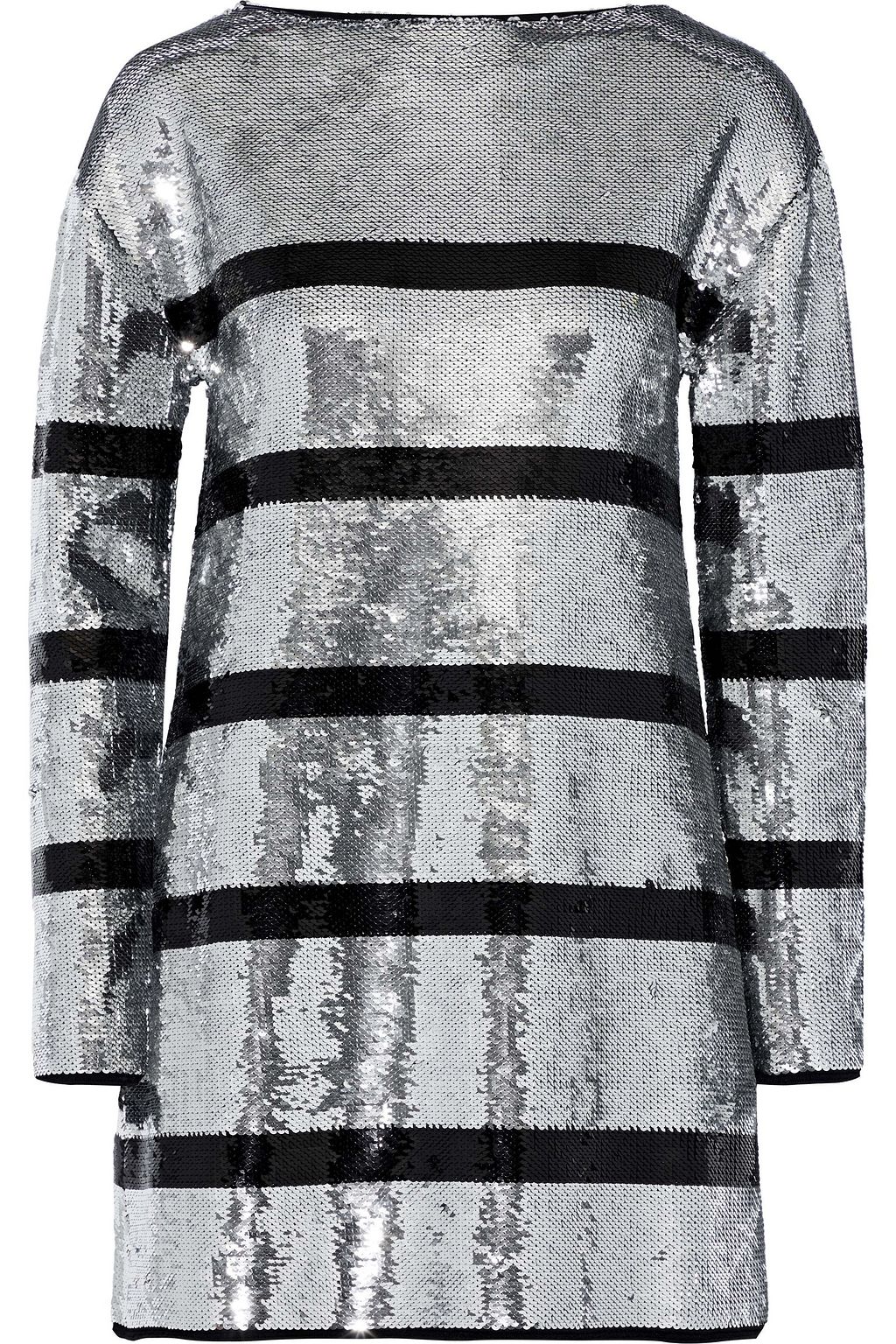 black and silver striped sequin dress