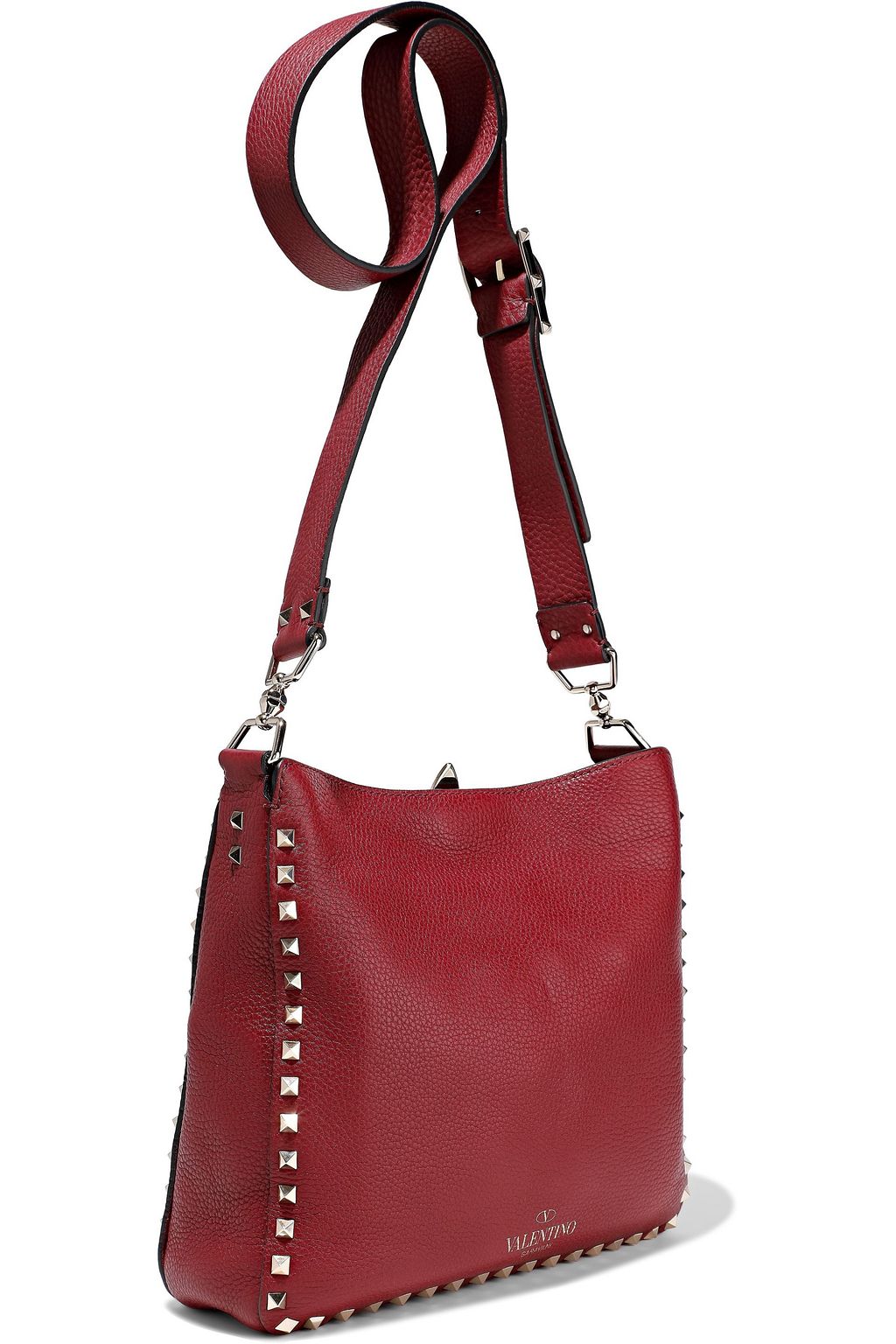 VALENTINO GARAVANI Rockstud Hobo pebbled-leather shoulder bag