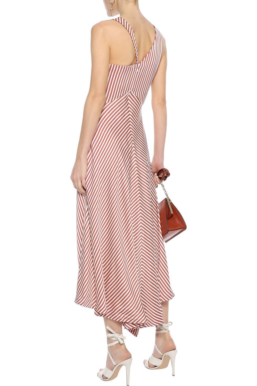 SIMKHAI Asymmetric twist-front striped satin dress