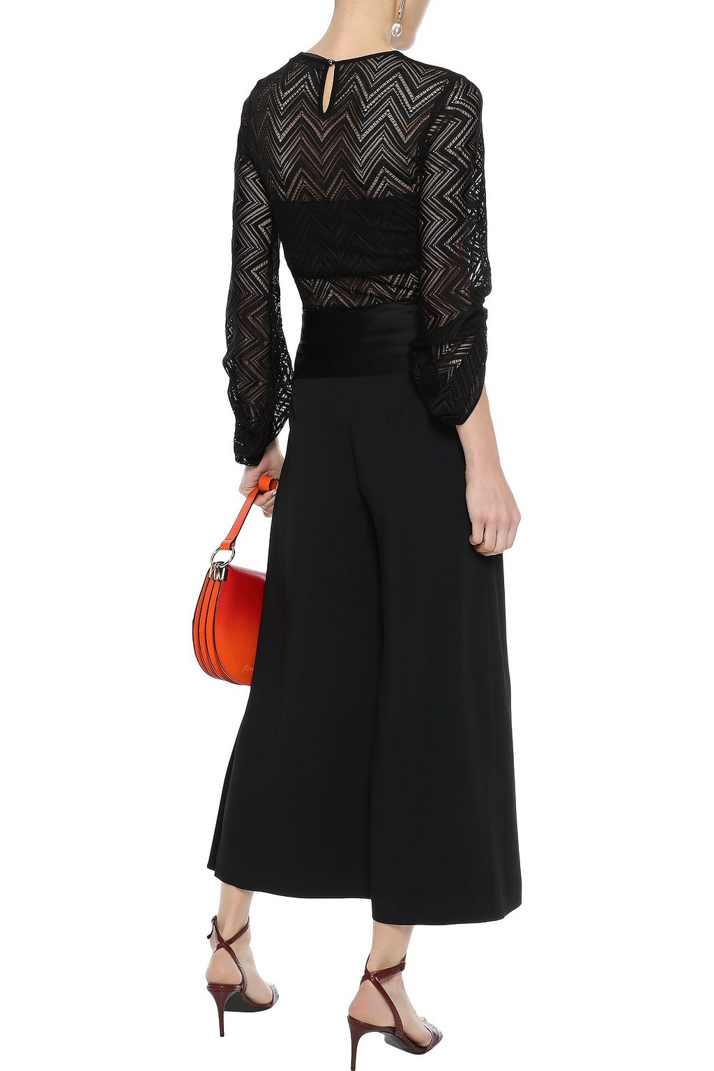SIMKHAI Tie-front satin-trimmed stretch-crepe culottes