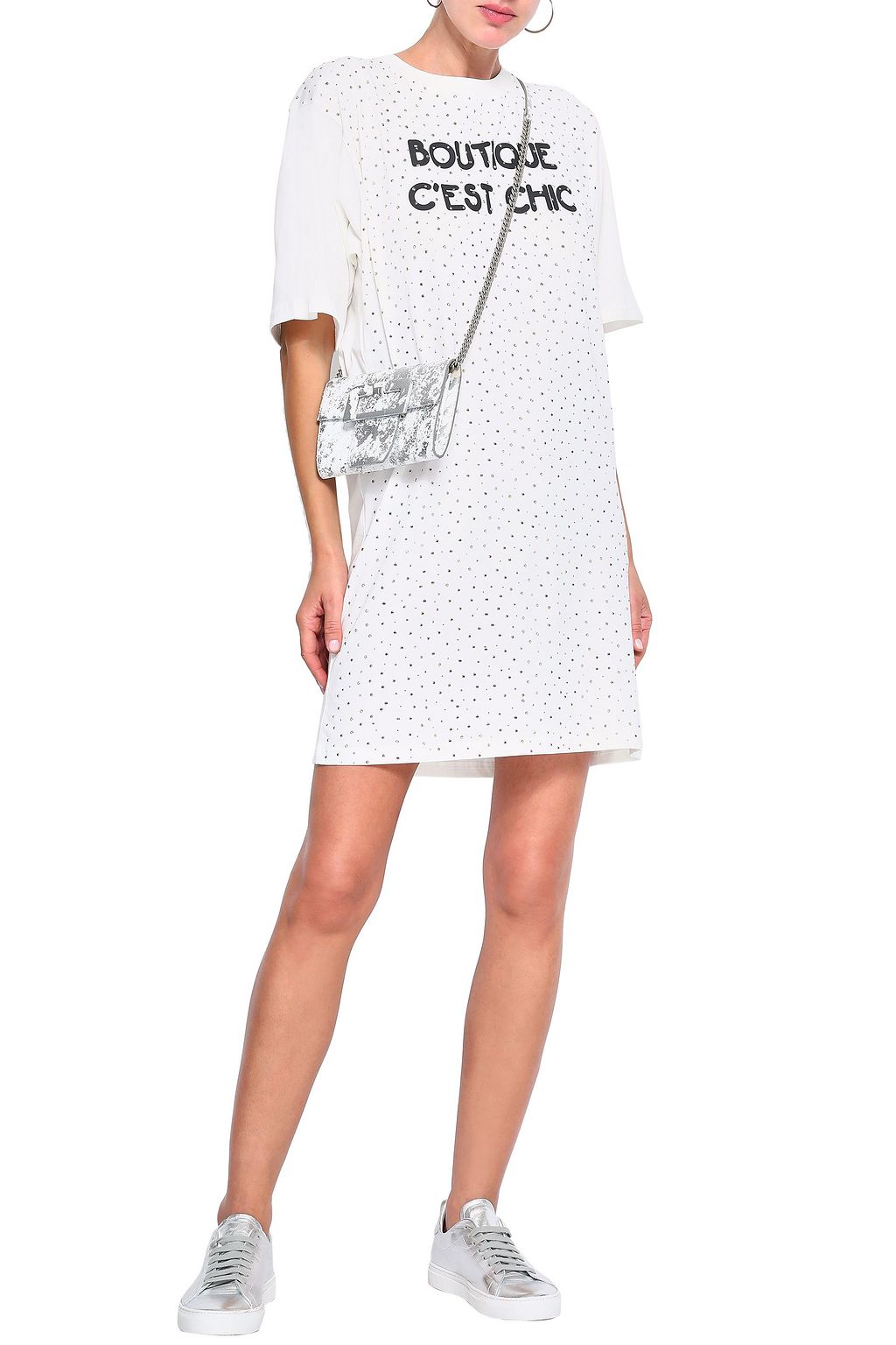 BOUTIQUE MOSCHINO Crystal-embellished printed cotton-jersey mini dress