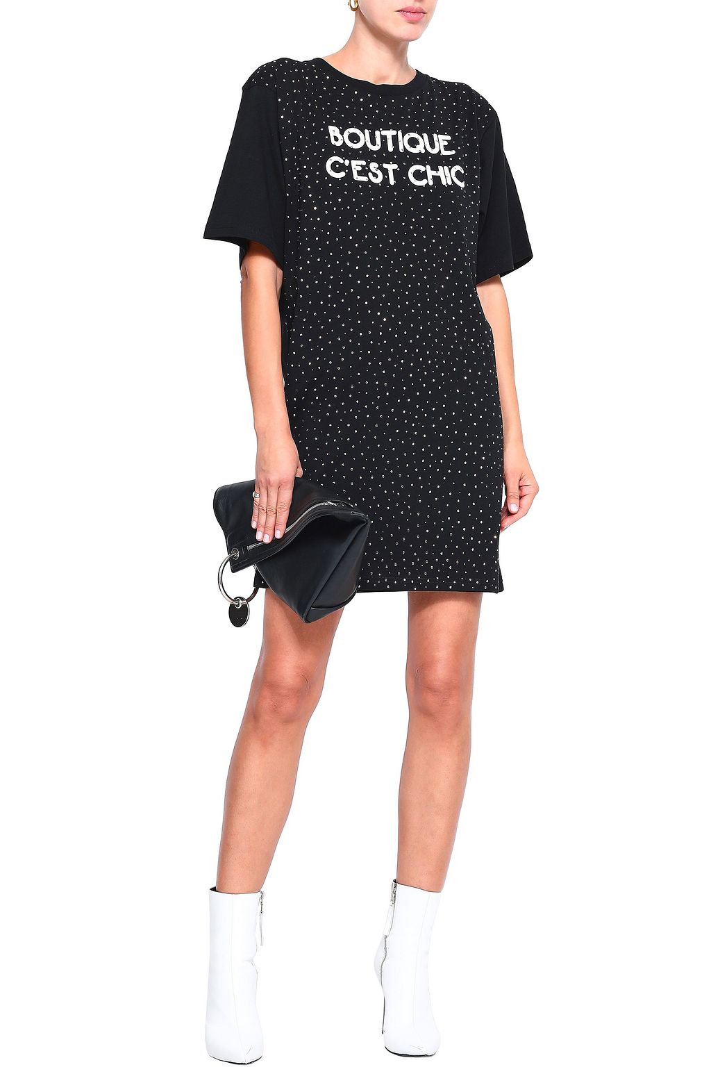 BOUTIQUE MOSCHINO Crystal-embellished printed cotton-jersey mini dress