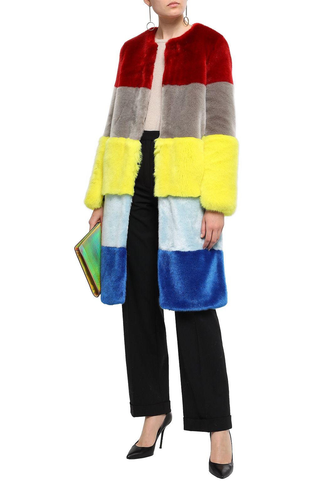 OSMAN Color-block faux fur coat