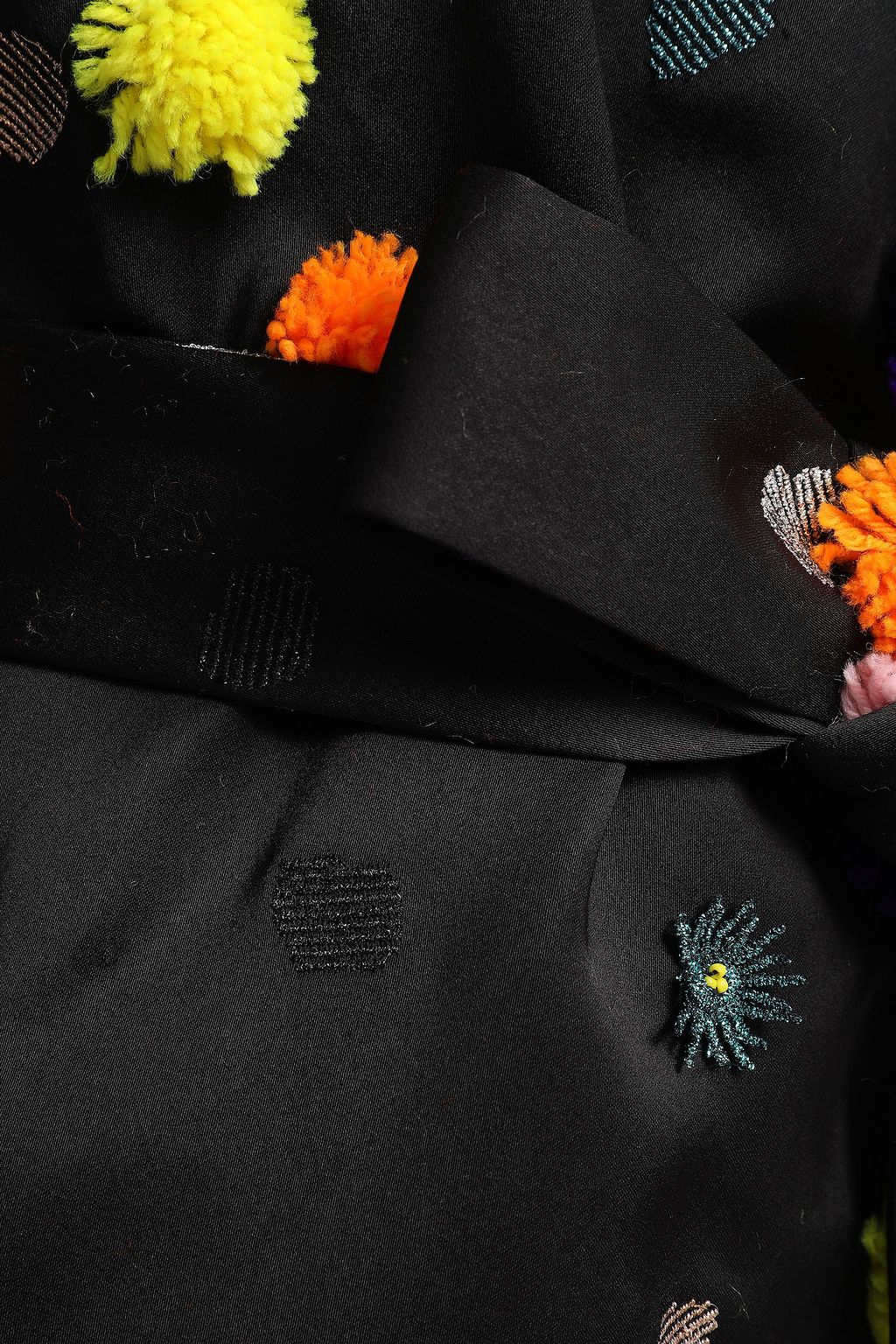 OSMAN Pompom-embellished embroidered satin-twill coat