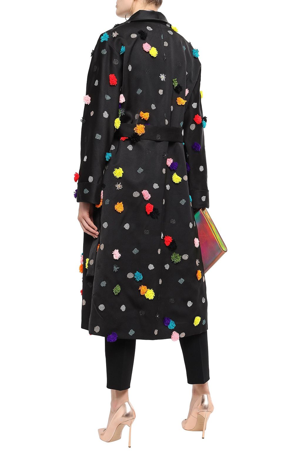 OSMAN Pompom-embellished embroidered satin-twill coat