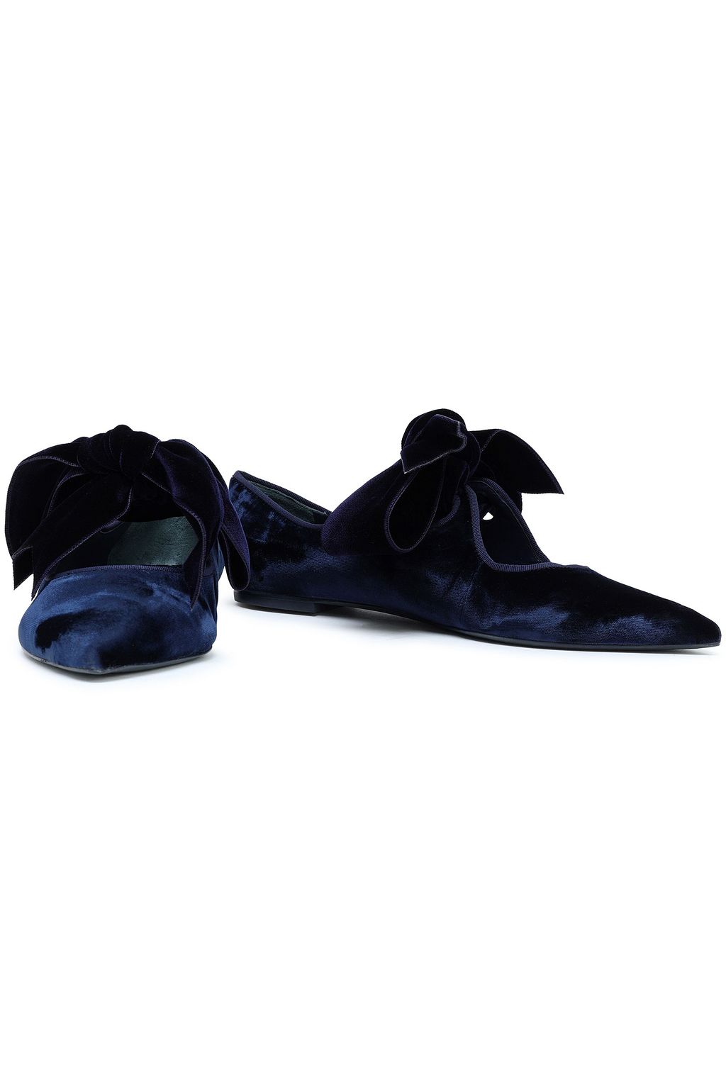 TORY BURCH Clara grosgrain-trimmed velvet point-toe flats