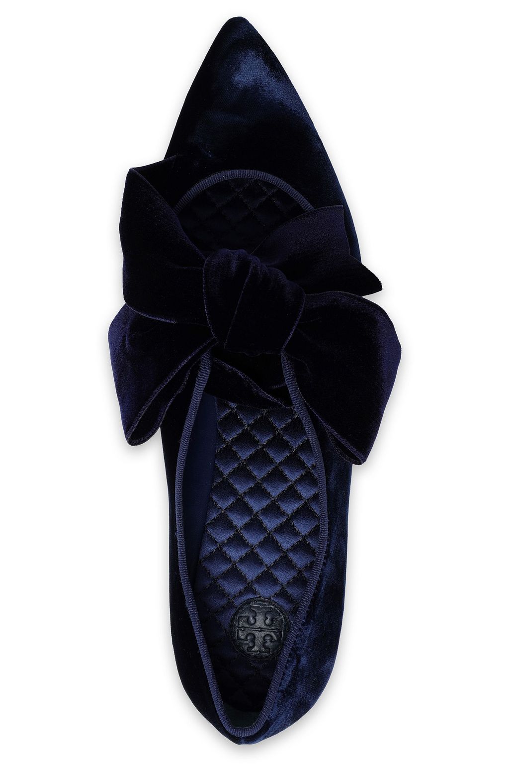 TORY BURCH Clara grosgrain-trimmed velvet point-toe flats