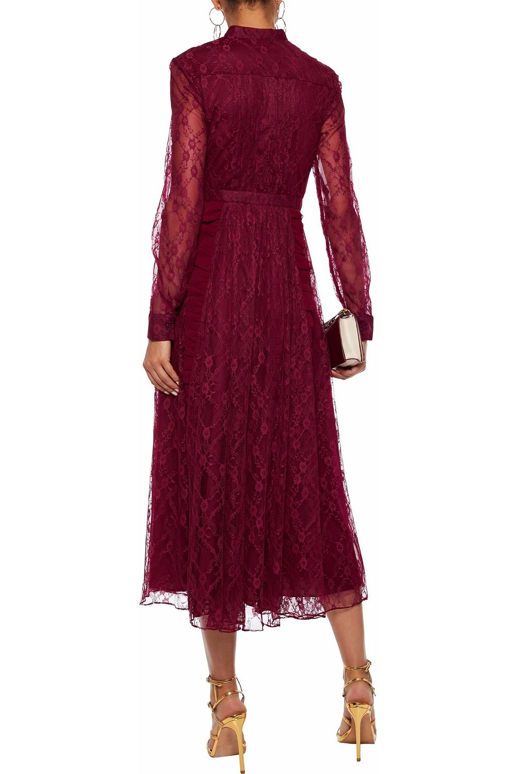 MIKAEL AGHAL Pussy-bow ruffle-trimmed lace midi dress