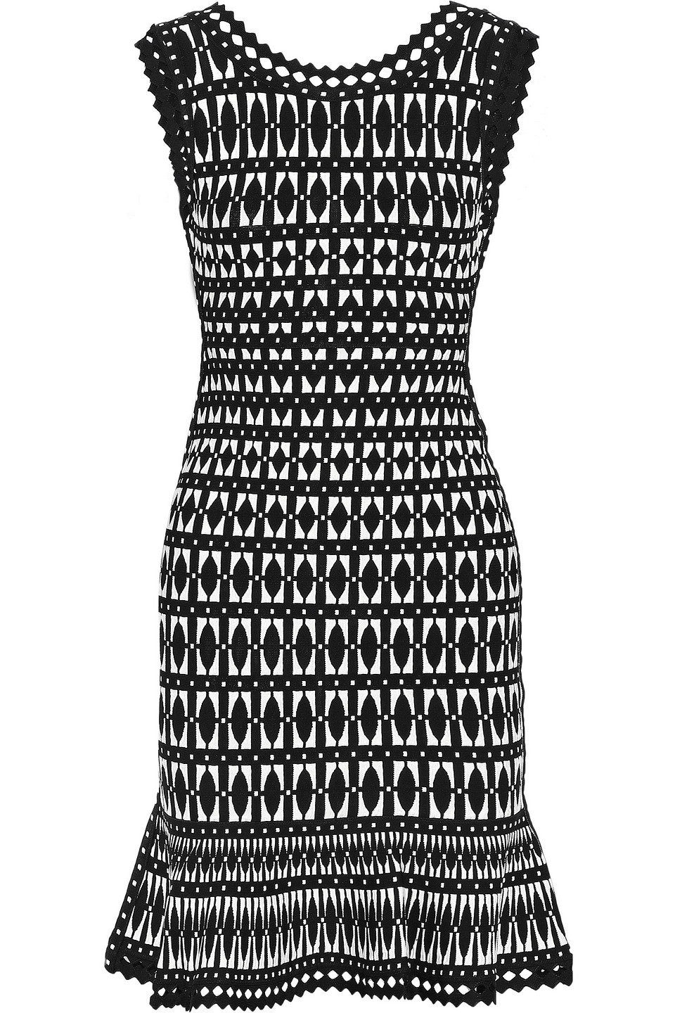 hervé léger - fluted jacquard-knit dress - black - s