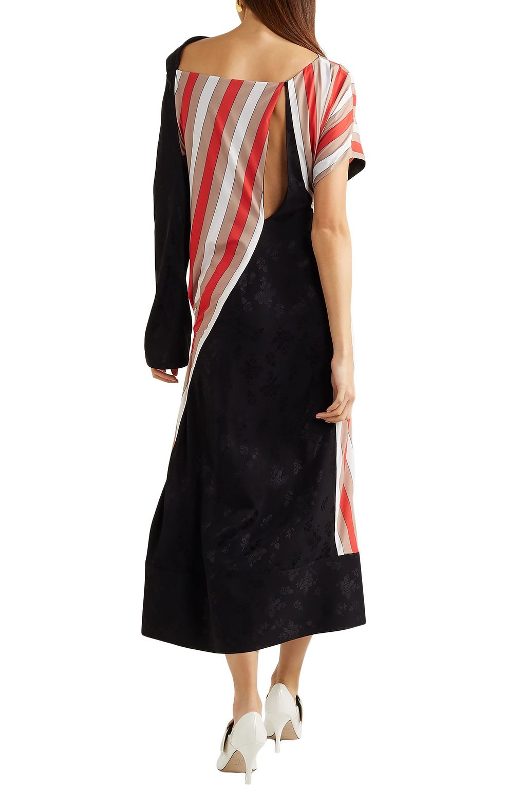 LOEWE Paneled striped crepe and jacquard midi dress