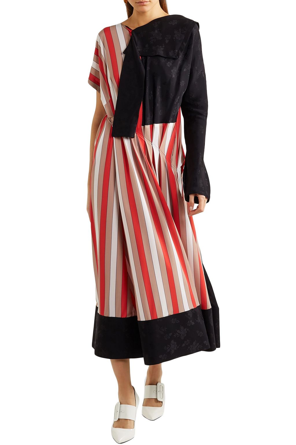 LOEWE Paneled striped crepe and jacquard midi dress
