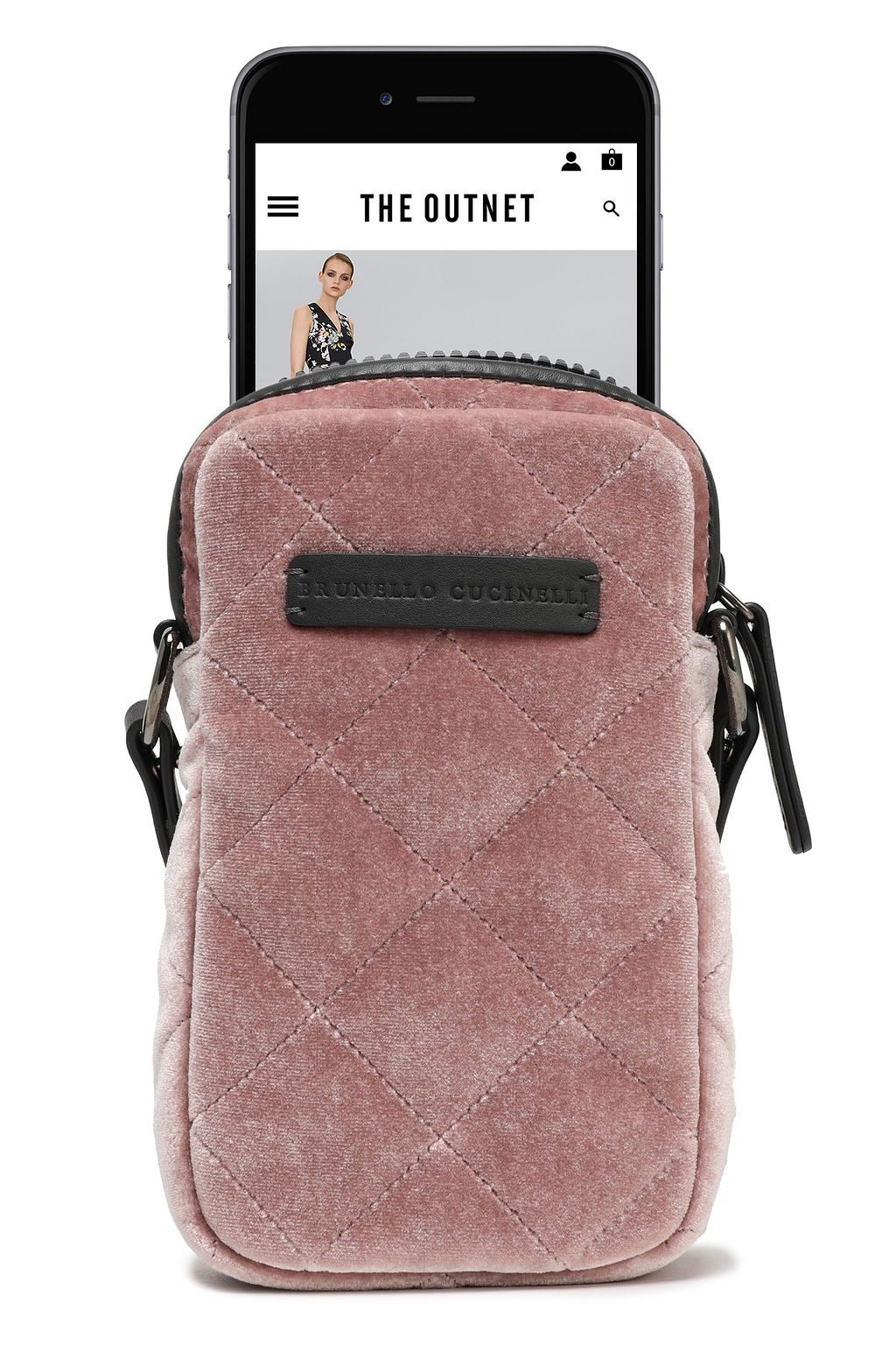 BRUNELLO CUCINELLI Leather-trimmed quilted velvet phone case