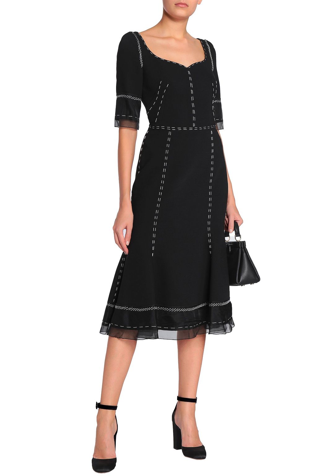 DOLCE&GABBANA Organza-paneled wool-blend midi dress