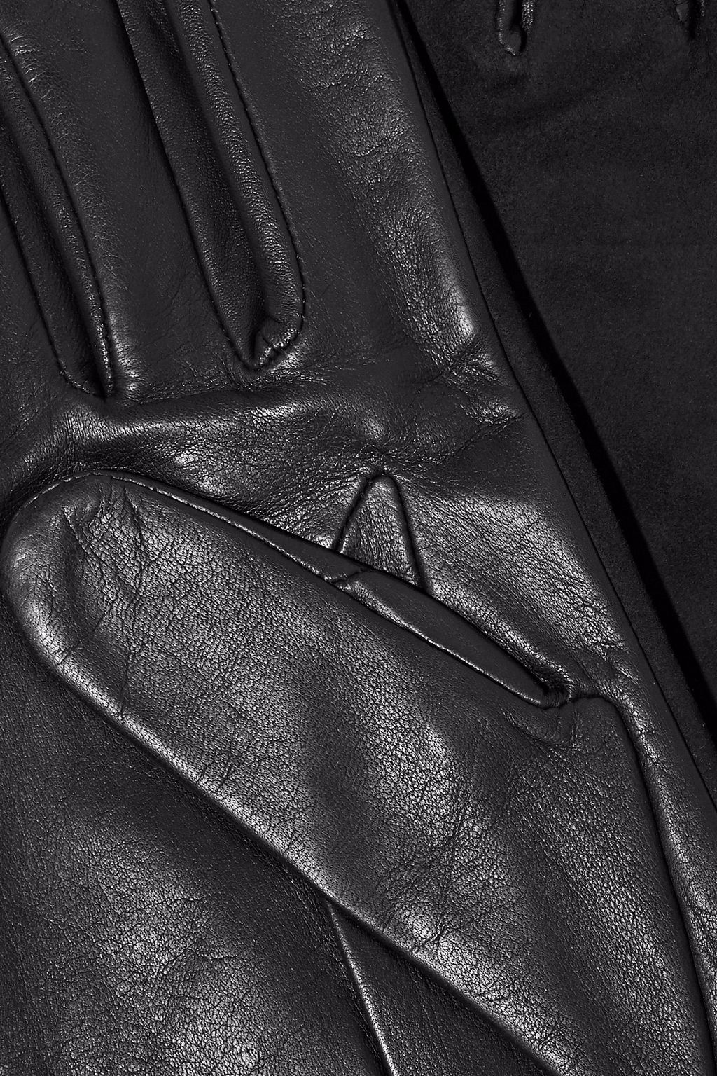 AGNELLE Buckled suede and leather gloves