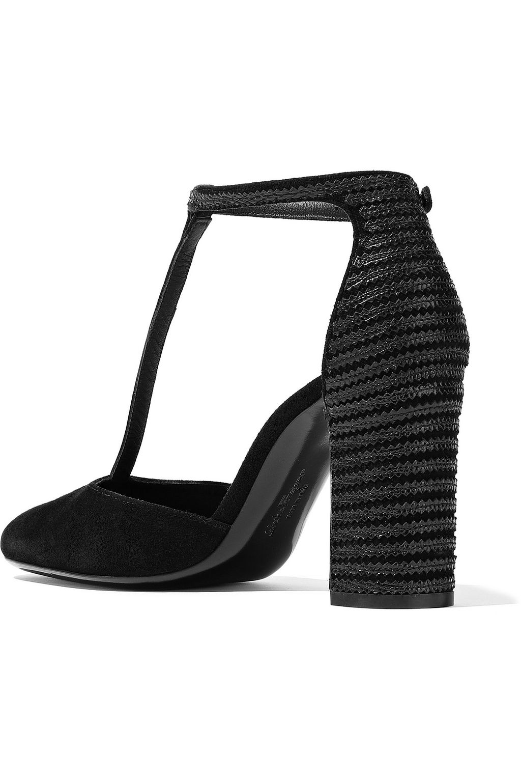 FERRAGAMO Fergie leather-trimmed suede T-bar pumps